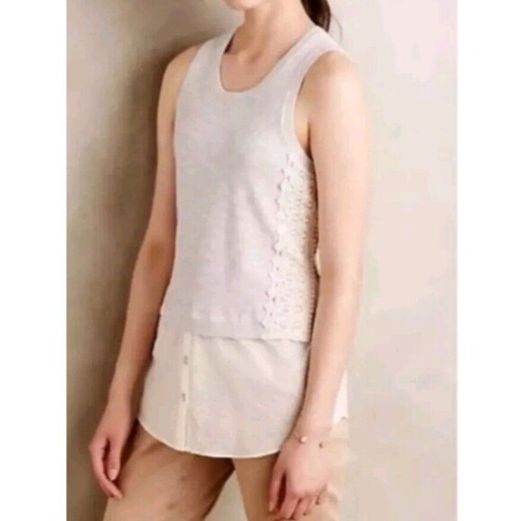 NWT MOTH ANTHROPOLOGIE WOMEN'S Blue & WHITE SWEATER VEST BLOUSE SIZE XL lace - Picture 1 of 7
